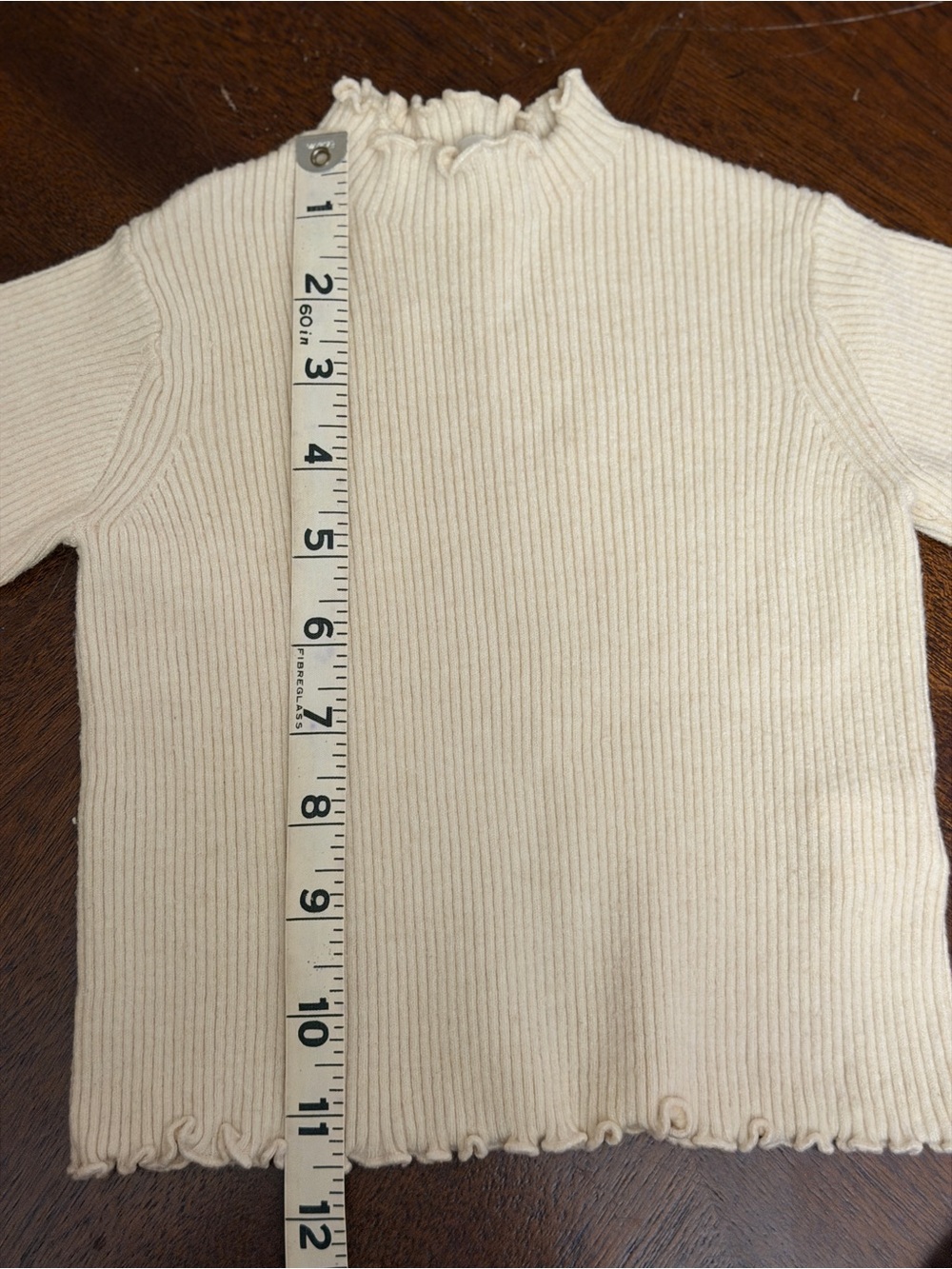 Zara Cream Ribbed Ruffle Mock Neck Sweater - Picture 5 of 6
